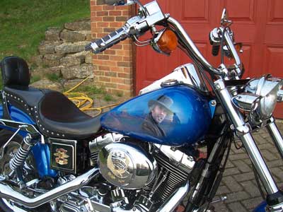 Picture of the repsrayed Harley showing the artwork