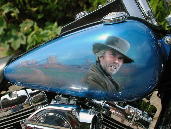 Airbrush Art on Harley fender showing Clint McQueen