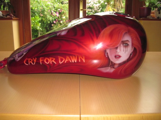 Side view of airbrushed artwork