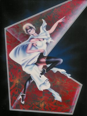 Airbrushed dancing girl on special paint effect panel